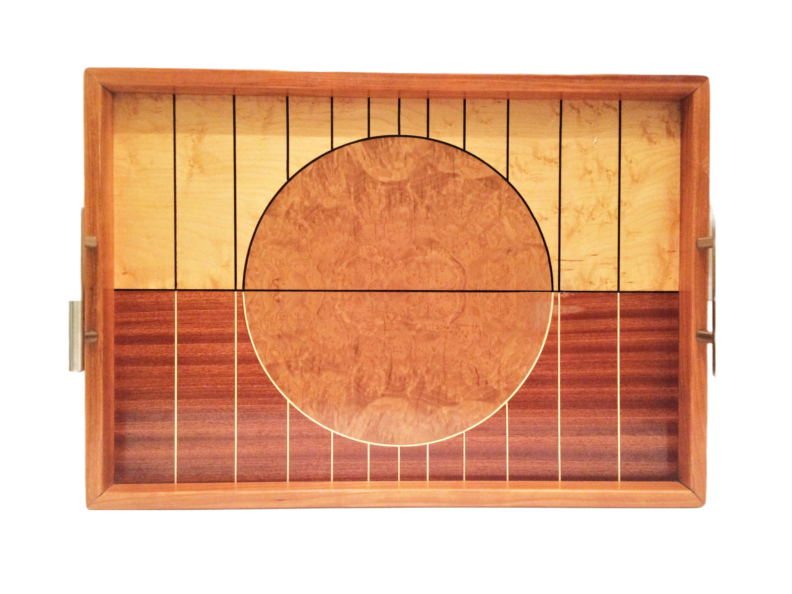 Marquetry tray with inlay