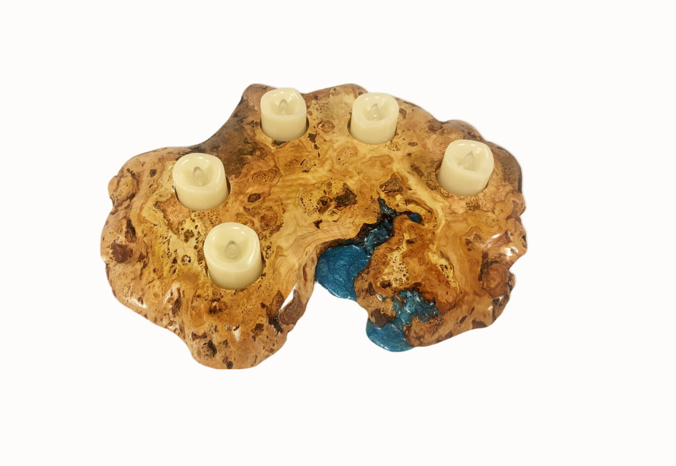 Cherry burl and epoxy tealight candle holder